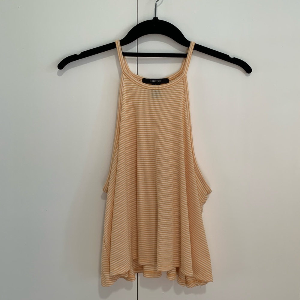 Forever 21 Yellow Striped Halter Crop Top